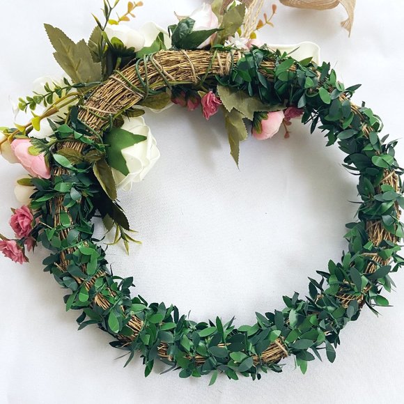 Spring / Summer Floral Handmade Boho Rustic 12” Bamboo Base Wreath - Picture 4 of 8